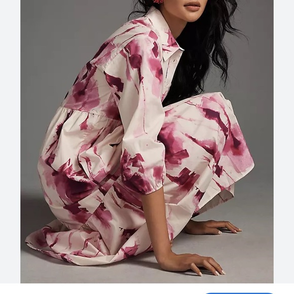 Anthropologie Floral Midi Dress in Pink and Cream - Picture 3 of 11